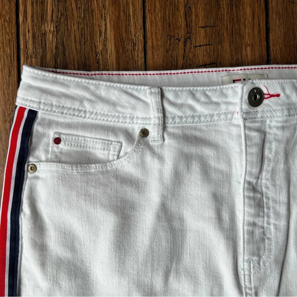 EV1 Red White Blue Stripe White Denim Mini Skirt 12 Racing Cotton Race Preppy - Picture 4 of 11